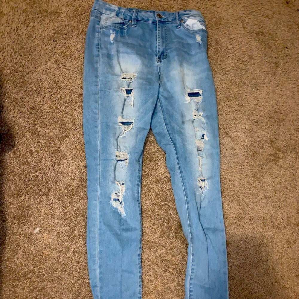Blue ripped jeans!